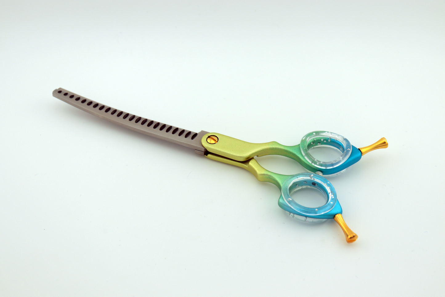Pawfection Shears by Myke Ross 7" Asian Handle Blue/Gold Curved Chunkers Shears