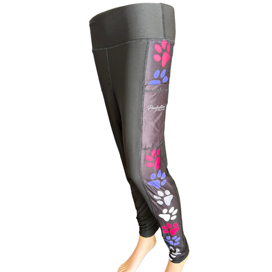Pawfection Professional Grooming Leggings (Pink/Purple/Gray/White Paw Prints)