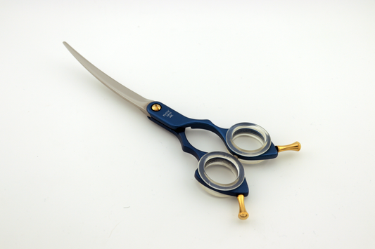 Pawfection Shears by Myke Ross Asian Handle Dark Blue Curves 6.25"