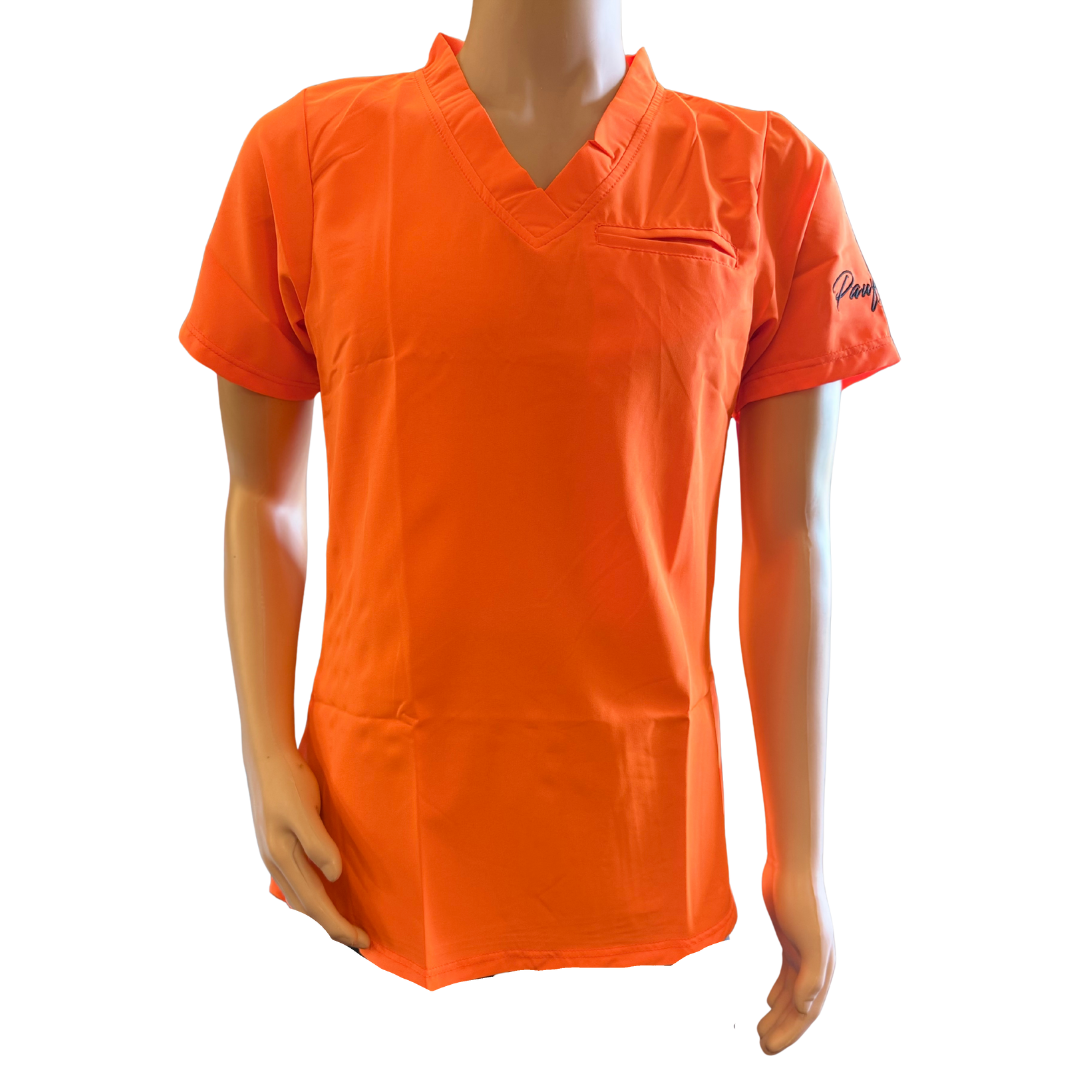 Pawfection Professional Scrubs Top, Neon Orange